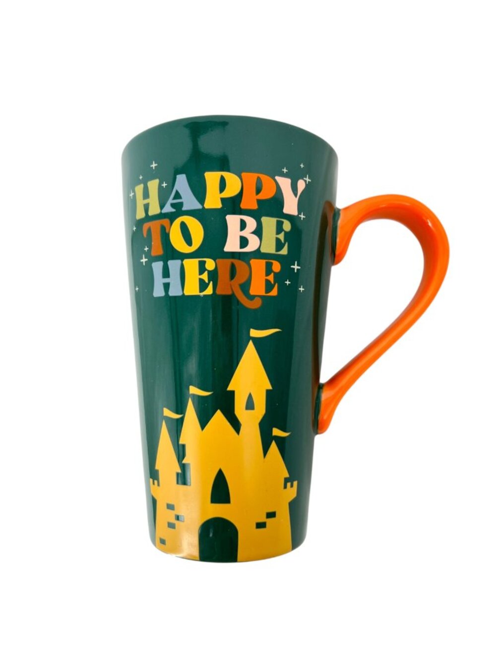 Disney Fantasyland Castle Ceramic Mug "Happy To Be Here" Green Orange NWT